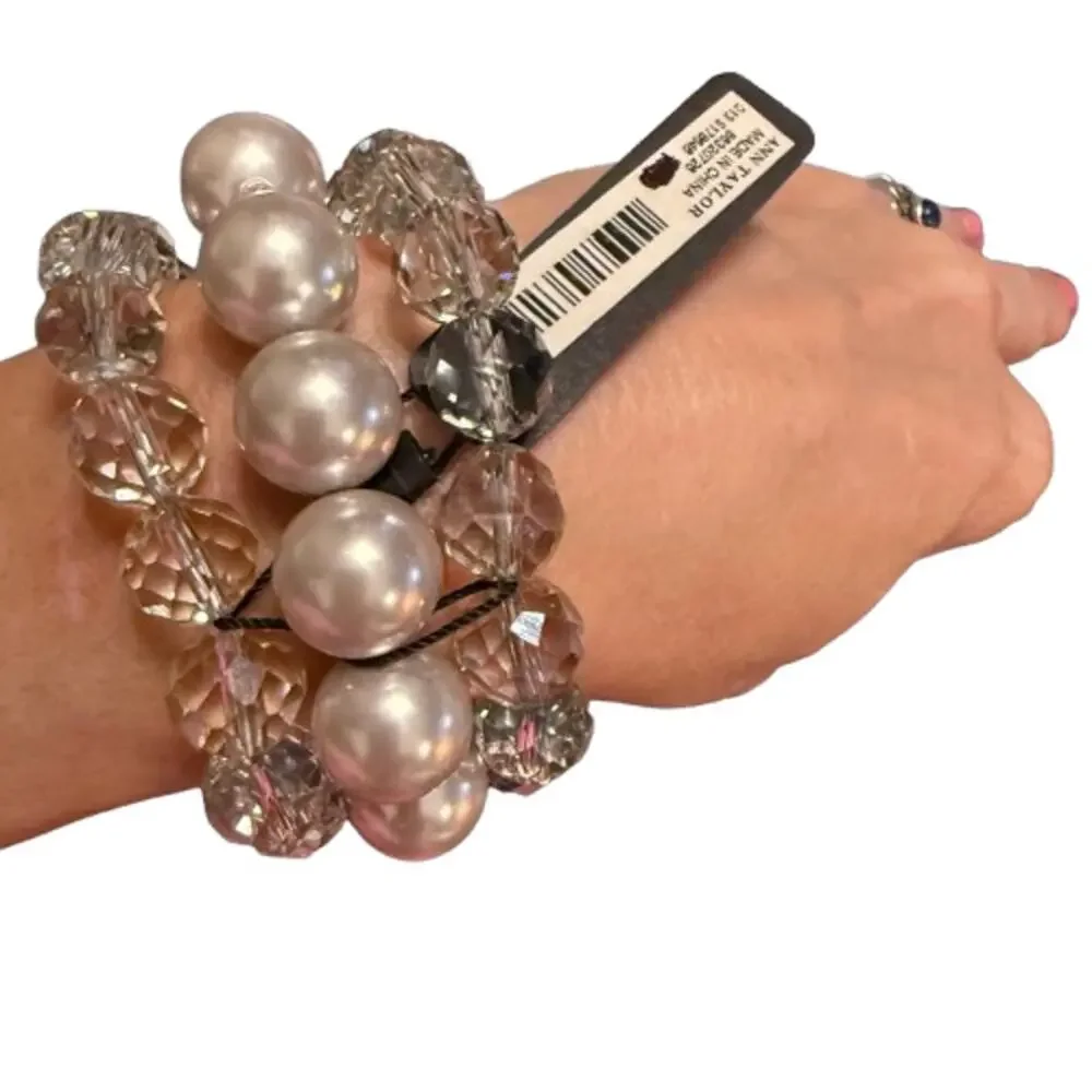 Ann Taylor Trio Faceted Crystal Faux Pearl Stretch Bracelets